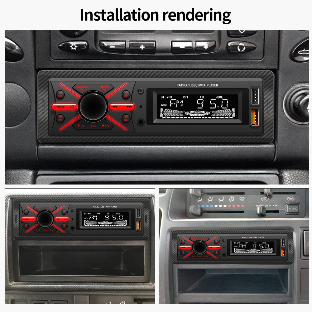 1 Din MP3 Car Radio Multimedia Player Audio FM Radio Support Phone Charging Bluetooth EQ AUX USB  Red Color Button Light