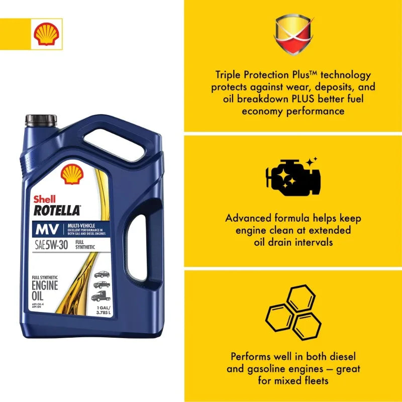 Shell Rotella T6 Multi-Vehicle Full Synthetic 5W-30 Diesel Engine Oil, 1 Gallon