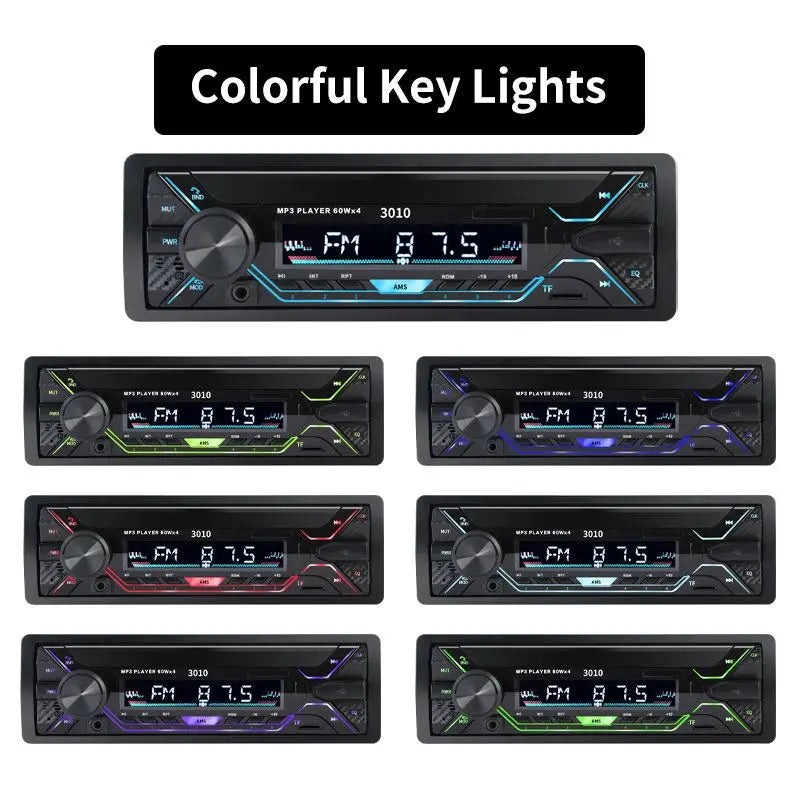 SINOVCLE Car 1din Radio Audio Bluetooth Stereo MP3 Player FM Receiver 60Wx4 With Colorful Lights AUX/USB/TF Card In Dash Kit