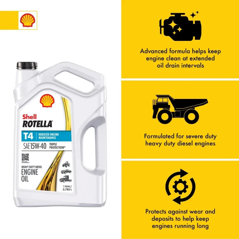 Shell Rotella T4 Triple Protection 15W-40 Diesel Motor Oil, 1-Gallon, 3 Pack Case