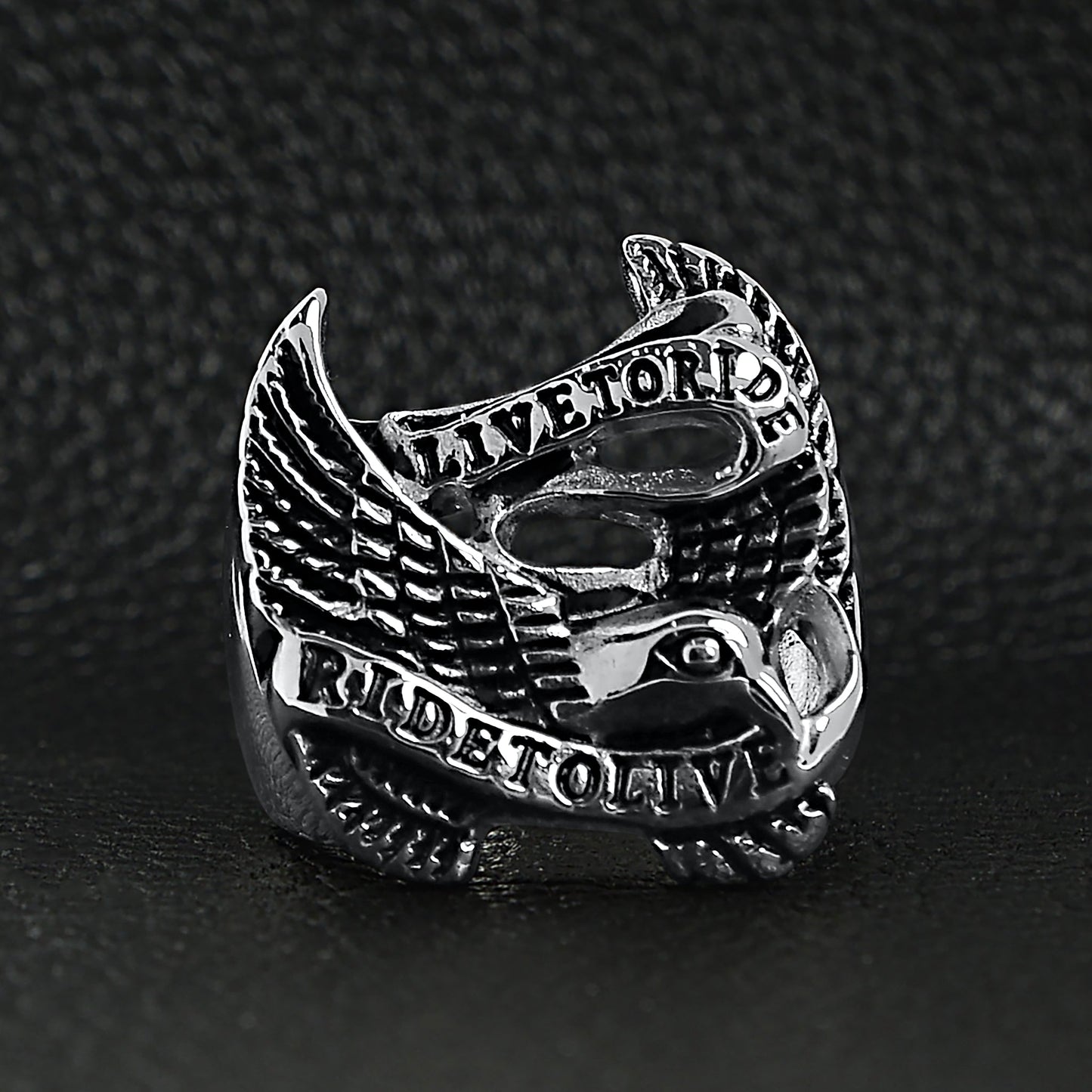 Stainless Steel "Live To Ride" "Ride To Live" Eagle Biker Ring /