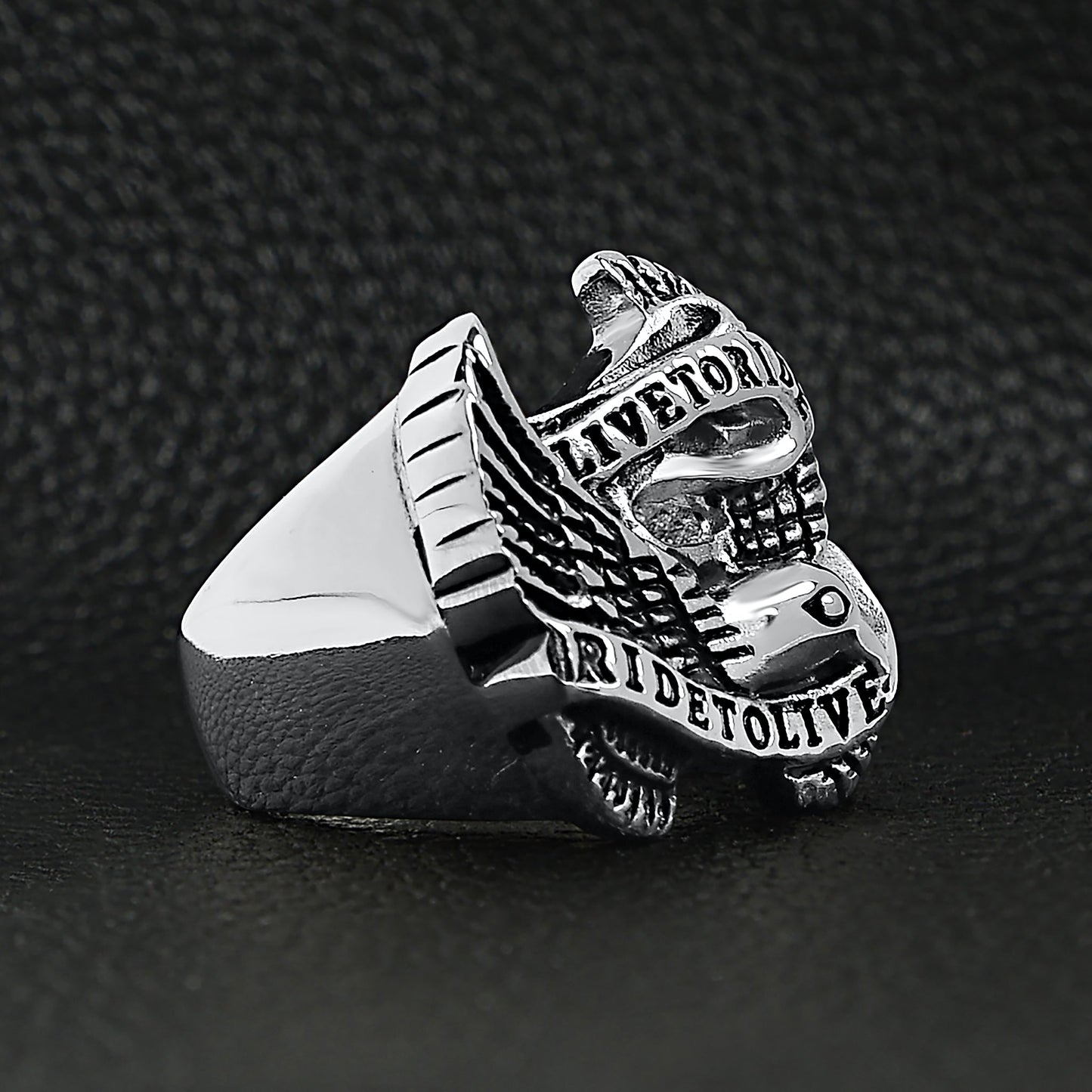 Stainless Steel "Live To Ride" "Ride To Live" Eagle Biker Ring /