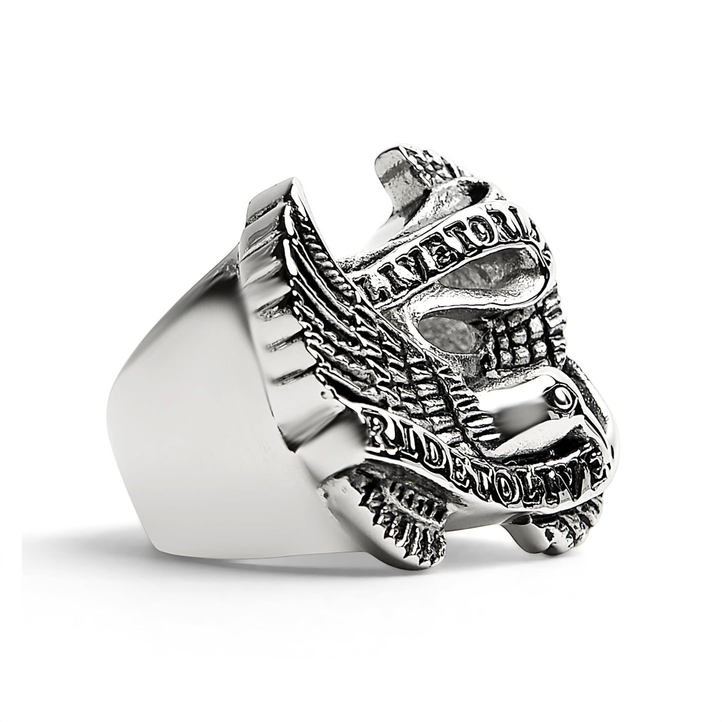 Stainless Steel "Live To Ride" "Ride To Live" Eagle Biker Ring /