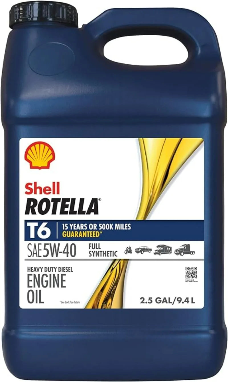 Shell Rotella T6 Full Synthetic 5W-40 Diesel Engine Oil (2.5-Gallon, Case of 2)