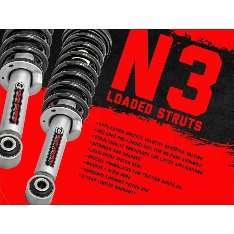 2" N3 Loaded Struts (fits) 2012-2018 Ram Truck 1500 4WD Lifted Coil Spring Struts 500028 & 0-2.5" N3 Rear Shock Absorbers for 20