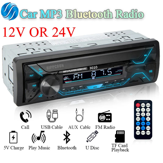 SINOVCLE Car 1din Radio Audio Bluetooth Stereo MP3 Player FM Receiver 60Wx4 With Colorful Lights AUX/USB/TF Card In Dash Kit