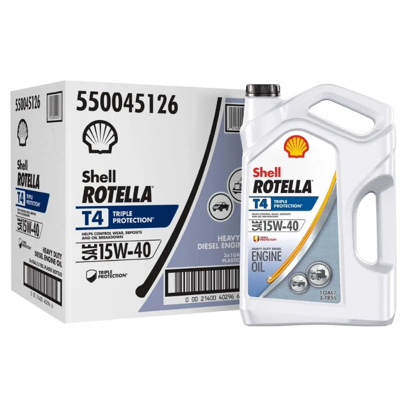 Shell Rotella T4 Triple Protection 15W-40 Diesel Motor Oil, 1-Gallon, 3 Pack Case