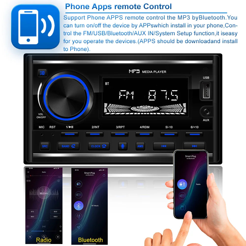 X-REAKO 2 Din Car MP3 Player FM Radio Tuner with Phone APP Remote Control AUX USB Charging Function Bluetooth Voice 7 Color