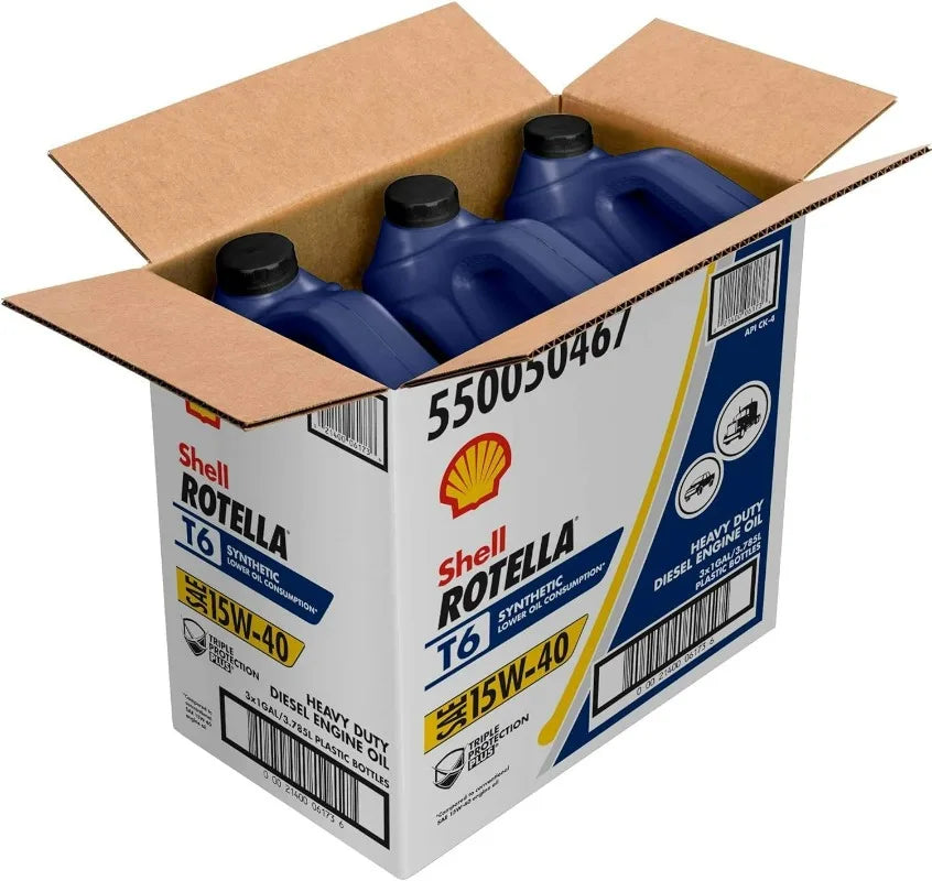 Shell Rotella T6 Full Synthetic 15W-40 Diesel Engine Oil (1-Gallon, Case of 3)