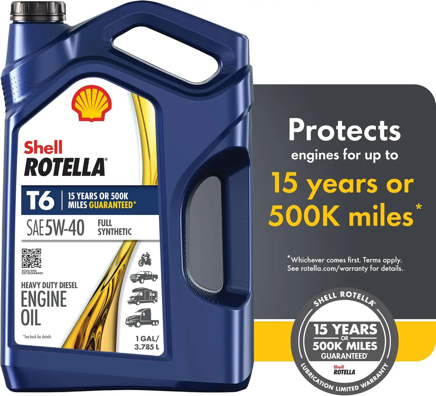 Shell Rotella T6 5W-40 Diesel Engine Oil, 1 Gallon (Case of 3)