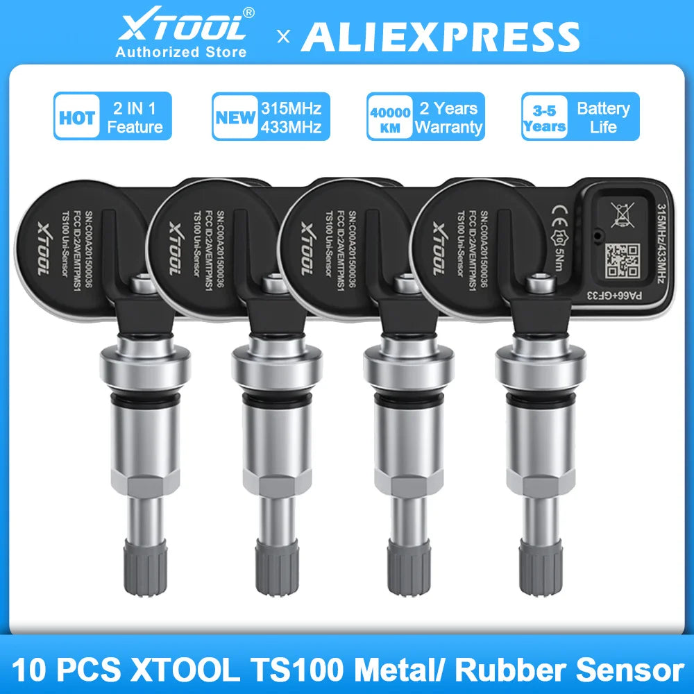 10 PCS XTOOL TS100 2 in 1 SENSOR 315MHz & 433MHz TPMS Sensor Tire Repair Tools Scanner Tire Pressure Monitor Tester Programming