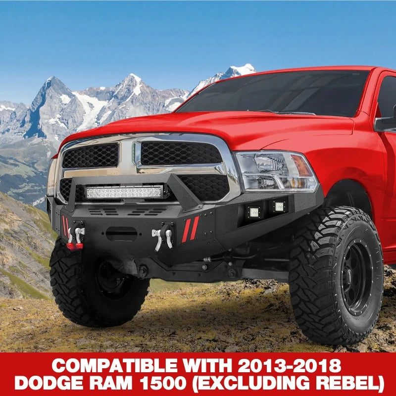 Sell Body Kit Wholesale for Dodge Ram 1500 Steel Front Winch Bumper Bar & Rear Step Bumper 2013-2018 Textured Black