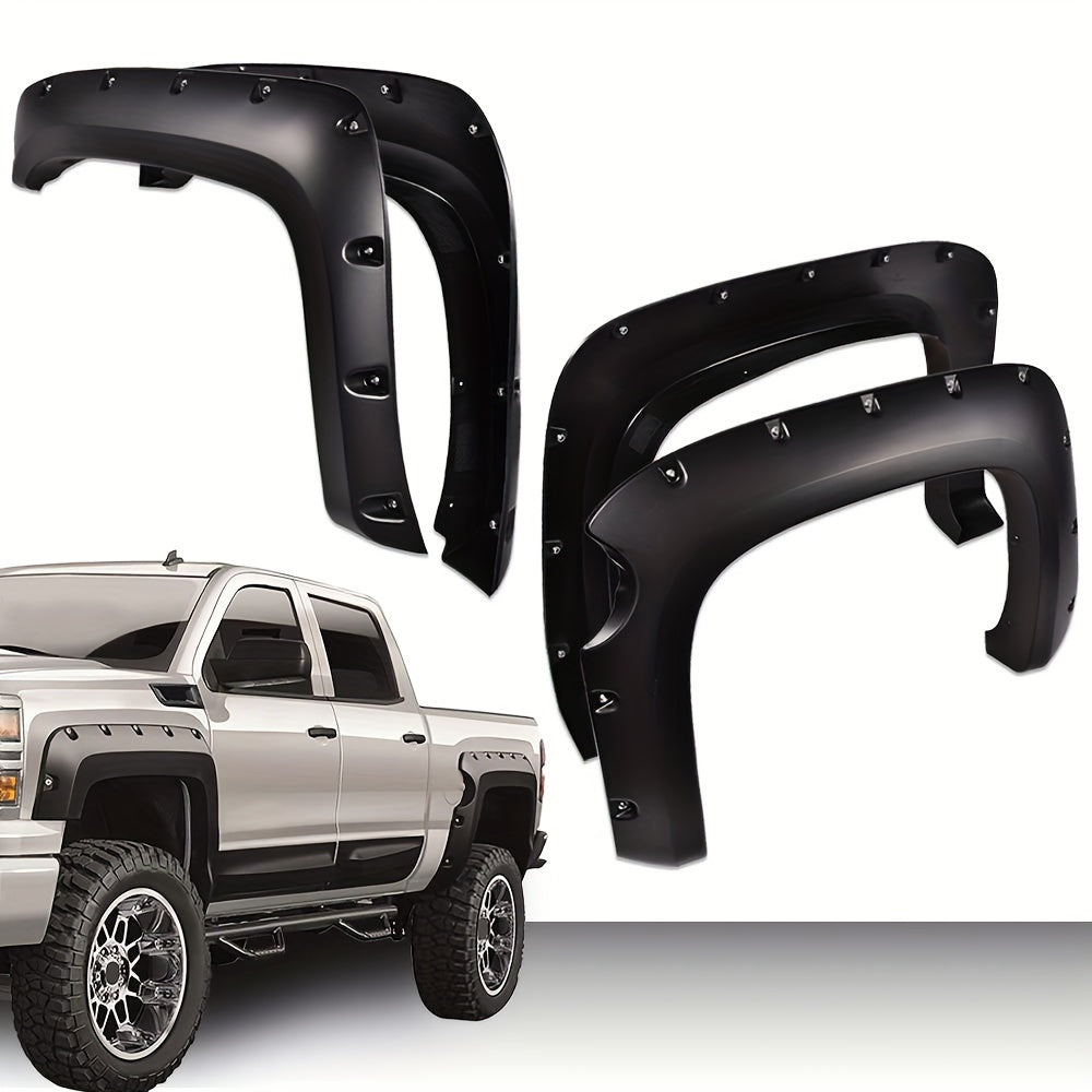 4pcs Paintable Riveted Pocket Smooth Wheel Cover Fender Flares for Chevy Silverado 1500 2007-2013 - Short Bed (5.8ft / 69.3") Only, Not Fit Long Bed Models, GMC Sierra