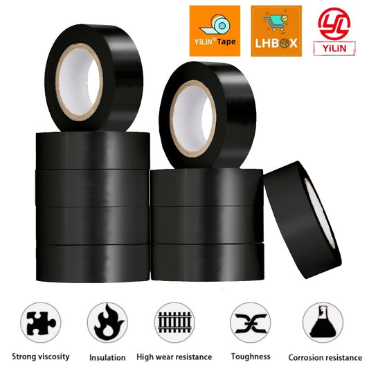 10pcs Black Electrical Tape, 0.63in x 34ft, 7mil Thick - Industrial Grade, Multi-Purpose for Wiring Harnesses & Insulation