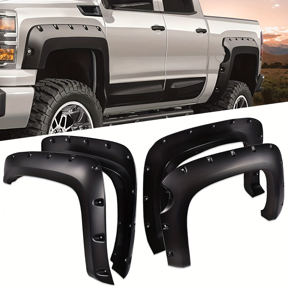 4pcs Paintable Riveted Pocket Smooth Wheel Cover Fender Flares for Chevy Silverado 1500 2007-2013 - Short Bed (5.8ft / 69.3") Only, Not Fit Long Bed Models, GMC Sierra