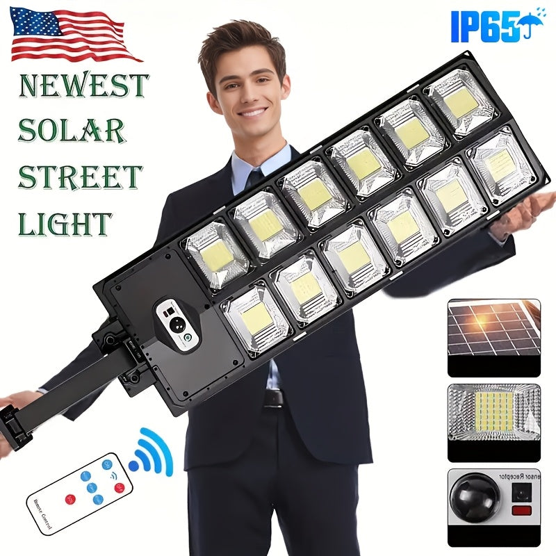 1pc Solar Street Light IP65 Waterproof 6500K 100000LM 200LED/504 LED Solar Parking Street Light (Dusk To Dawn) With Foldable Bracket Solar Flood Light (Wide Angle Motion Sensor And Remote Control) For Commercial Area Lighting