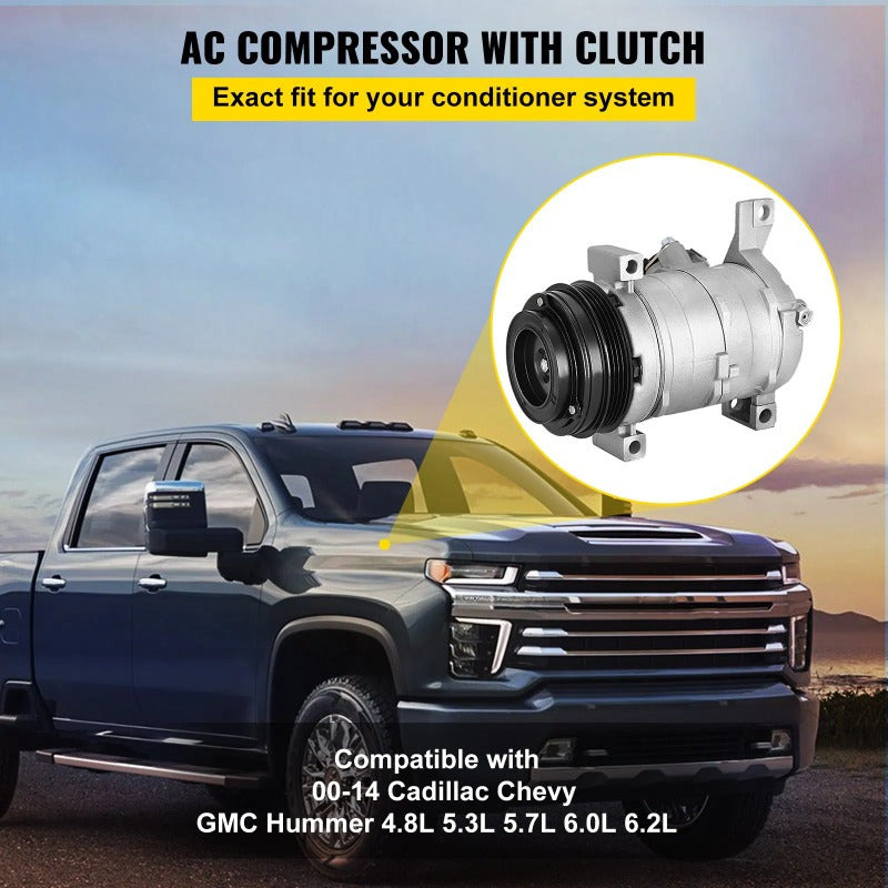 1pc AC Compressor 78363, Front Air Conditioning Replacement for 2000-2014 Cadillac Chevy GMC Hummer 1.27gal 1.4gal 1.51gal 1.59gal 1.64gal 2.14gal, Durable Woven Material, Uncharged Power Mode, No Battery - Enhanced Cooling F