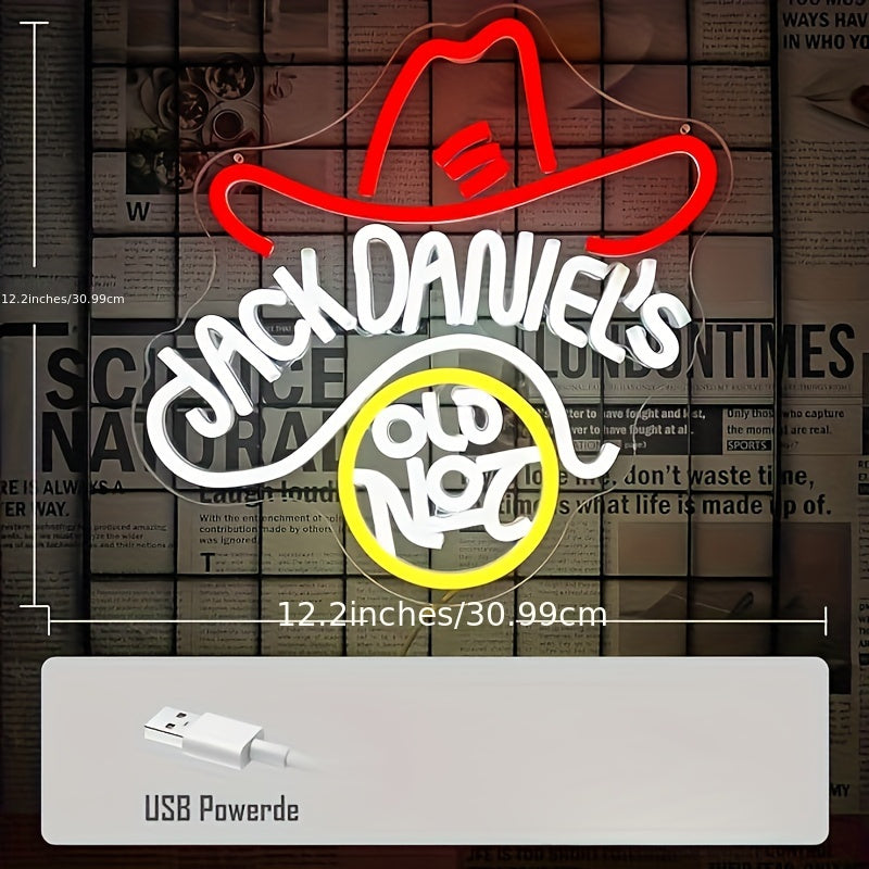 USB Powered Dimmable Led Neon Cowboy Hat Sign - Wall Decor Light For Home Bar, Club, Office, Or Man Cave