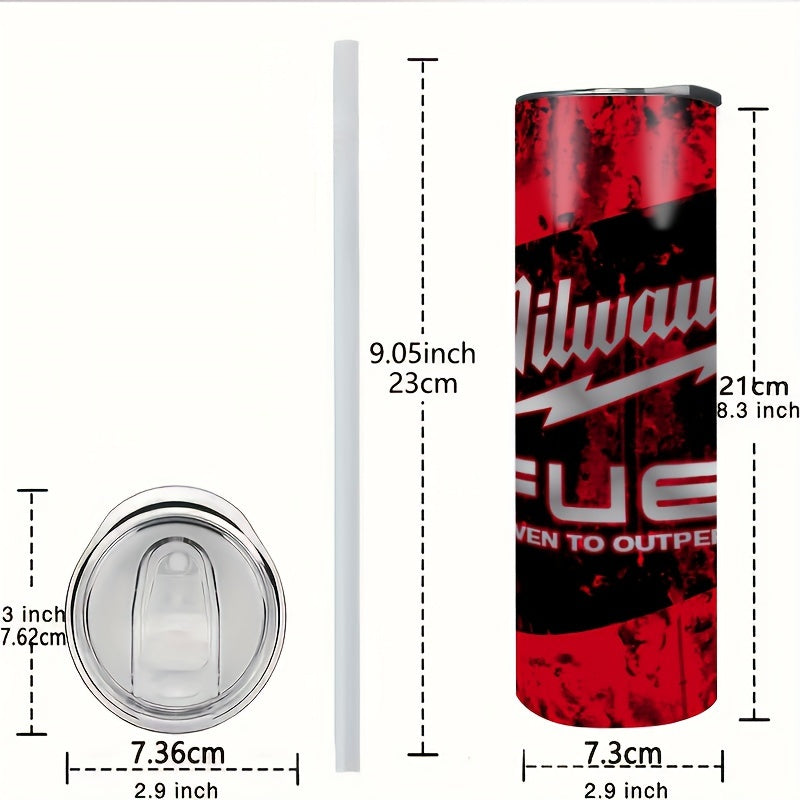 1pc Milwaukee Fuel Insulated Stainless Steel Tumbler with Straw - 20oz Leak-Proof, Reusable, Round, Hand Wash Only, Multipurpose Senior Water Bottle for Hot/Cold Drinks, Ideal for Outdoor Travel, Valentine'S Day Gift