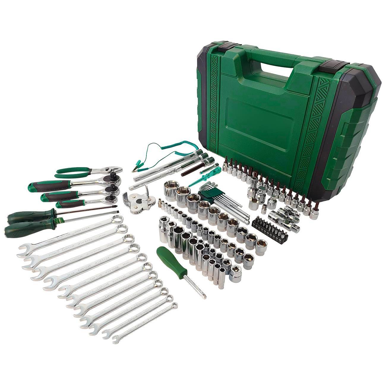 124-Piece Mechanics Tool Set, 1/2" 1/4" & 3/8" Drive Socket Tool Set -