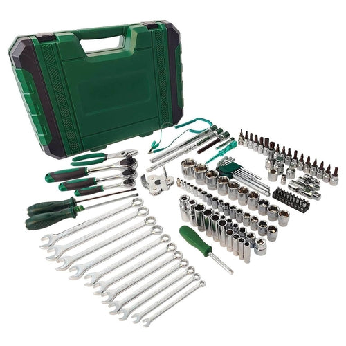 124-Piece Mechanics Tool Set, 1/2" 1/4" & 3/8" Drive Socket Tool Set -