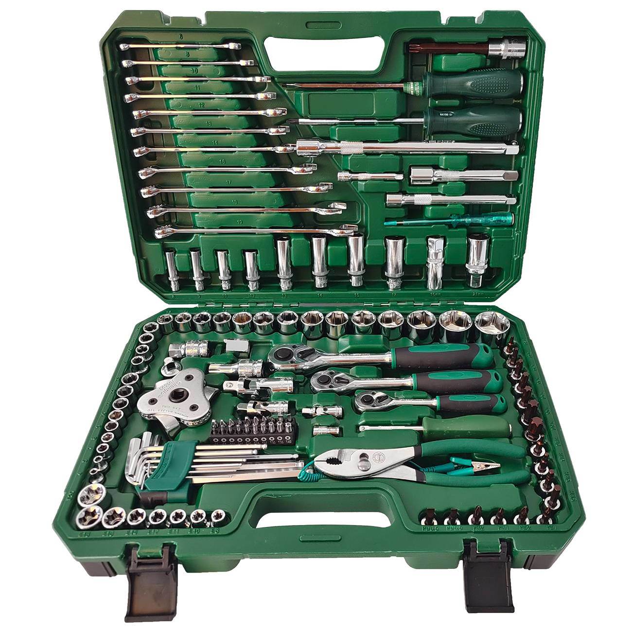 124-Piece Mechanics Tool Set, 1/2" 1/4" & 3/8" Drive Socket Tool Set -