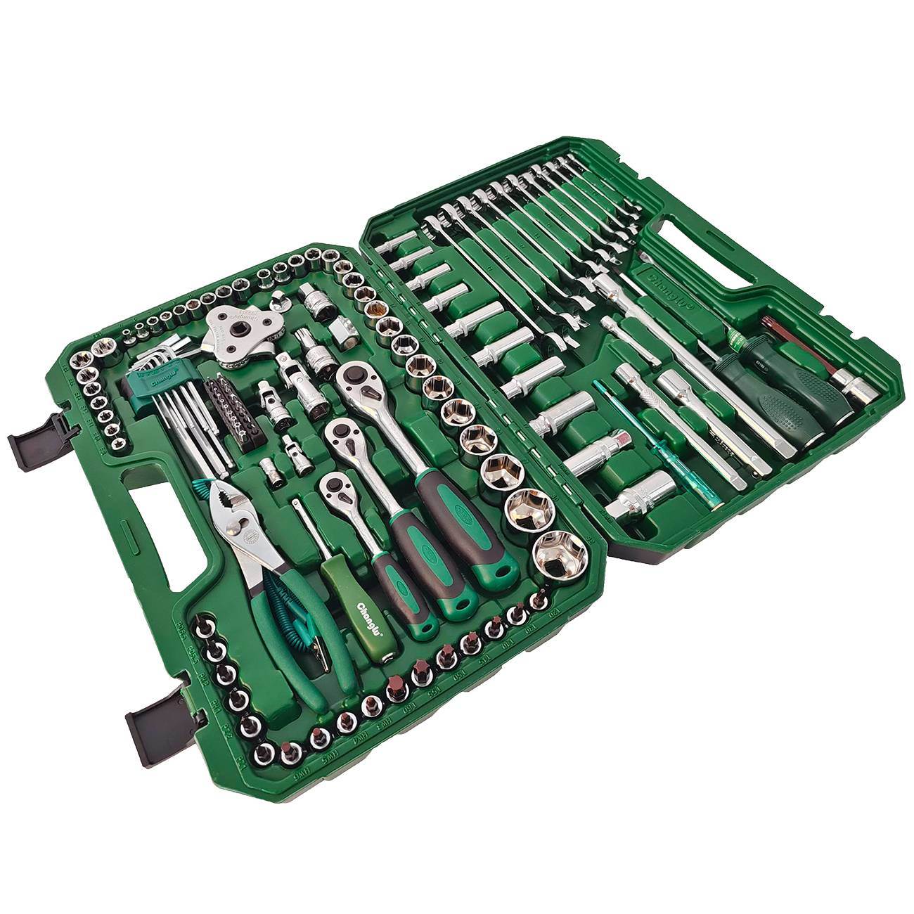 124-Piece Mechanics Tool Set, 1/2" 1/4" & 3/8" Drive Socket Tool Set -