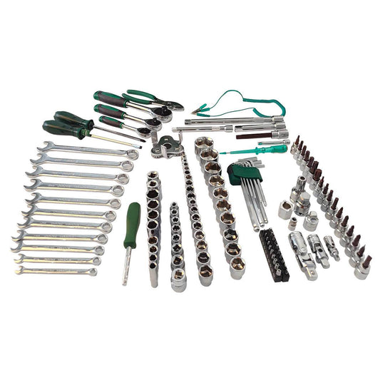 124-Piece Mechanics Tool Set, 1/2" 1/4" & 3/8" Drive Socket Tool Set -