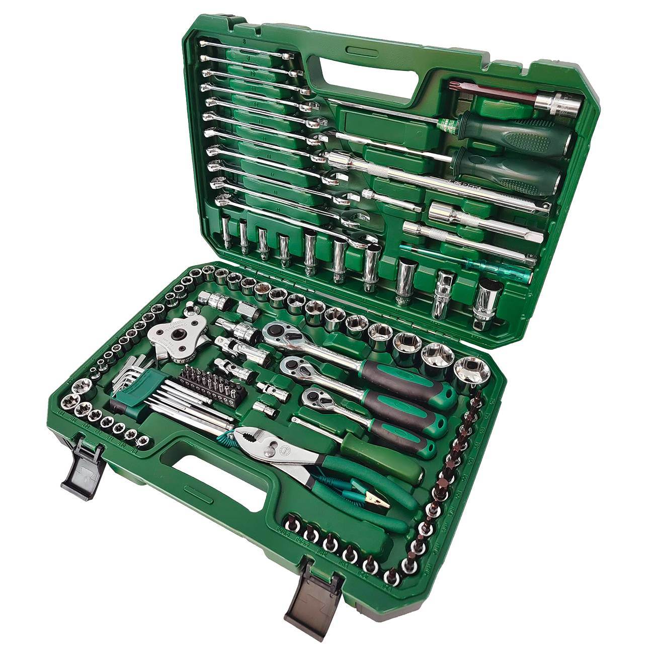 124-Piece Mechanics Tool Set, 1/2" 1/4" & 3/8" Drive Socket Tool Set -