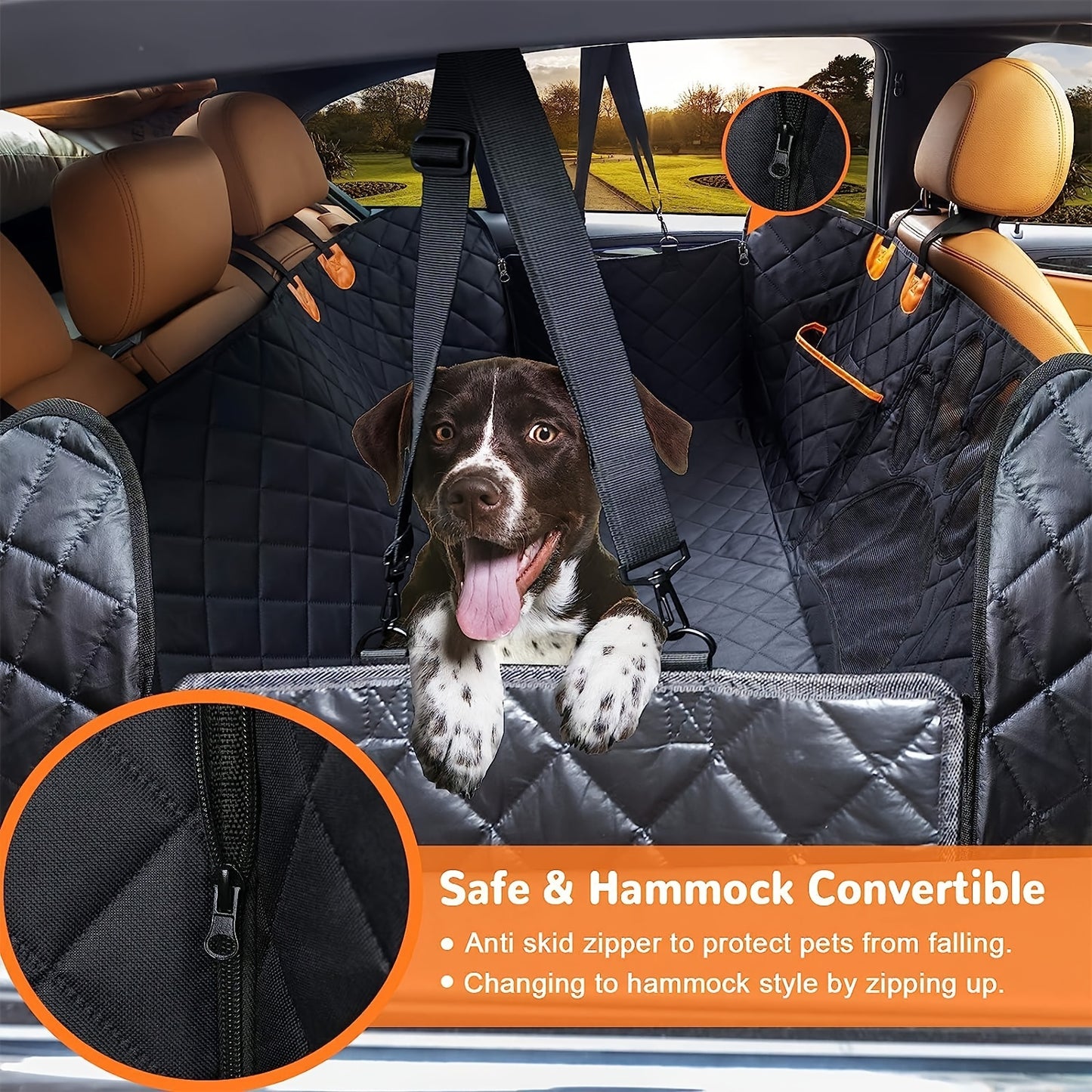 Waterproof Backseat Dog Car Hammock - Dog Carriers & Travel Products - 100% Waterproof, Visual Mesh Window, Side Zipper, Car Seat & Door Protector for Pets, SUV, Car, and Truck