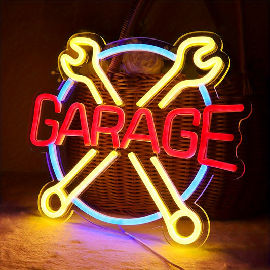 1pc Vibrant Neon Garage Sign - LED Lighted Wall Decoration for Man Cave, Car Repair, Factory, Workshop, Game Room, Party, Birthday Gift - Customizable, Energy-Efficient, Durable, 10.6inx12.4in Size