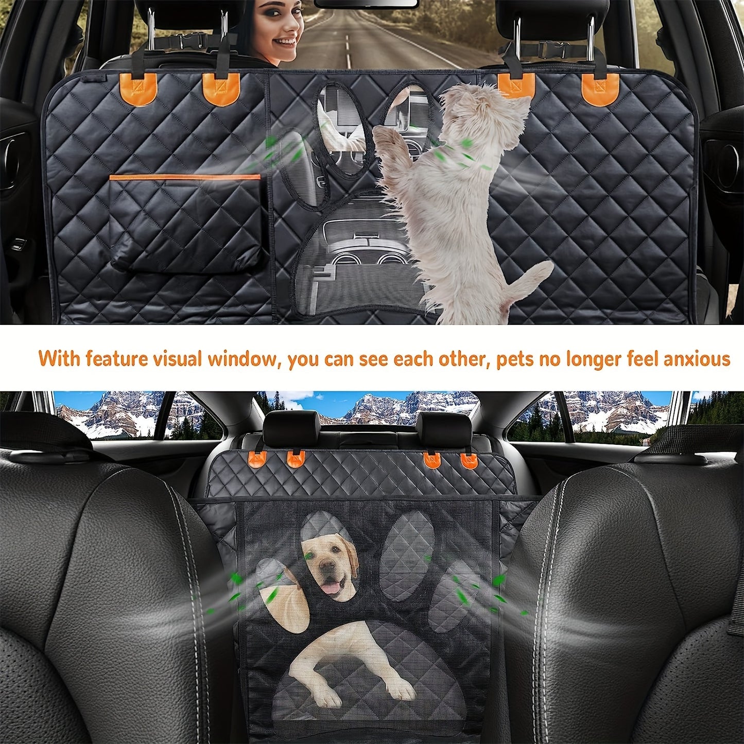 Waterproof Backseat Dog Car Hammock - Dog Carriers & Travel Products - 100% Waterproof, Visual Mesh Window, Side Zipper, Car Seat & Door Protector for Pets, SUV, Car, and Truck