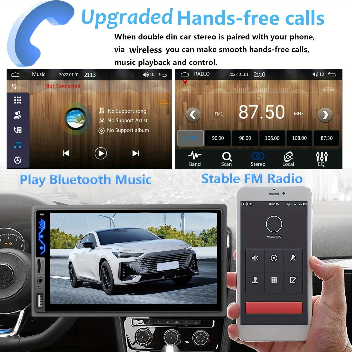 7 Inch HD Touchscreen Car Stereo Radio - Double Din Car Video Player with Apple Carplay and Android Auto, Mirror Link, Backup Camera, Steering Wheel Control, Voice Control, FM/USB/AUX/TF/Subwoofer